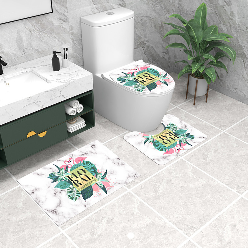 Toilettenmatte ist leicht zu reinigen, Badezimmer-Bodenmatte, Toiletten-Duschmatte, wasserabsorbierend und rutschfest, geometrischer Haushalt_voghion.com
