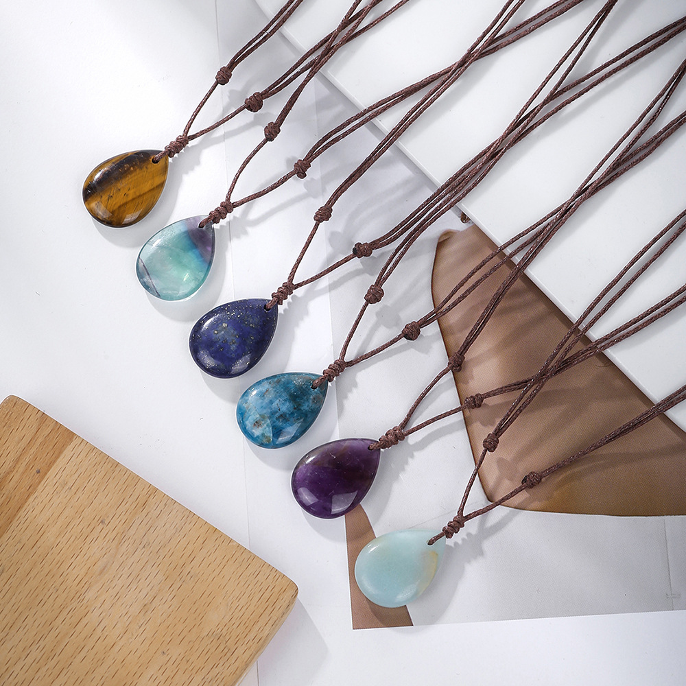 Zhuhang Jewelry Cross-Border Popular Natural Crystal Pendant Amethyst Necklace Hand-Woven Water Drop Jewelry Wholesale