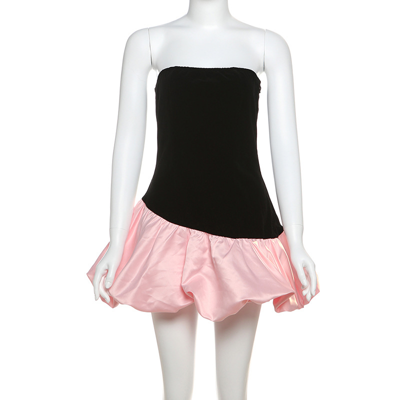 Fashionable Womens Color Block Strapless Backless A Line Dress Slim Fit Autumn Winter Style Wholesale Available