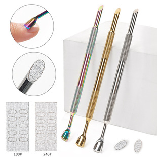 Nail tools dual-use Russian double-headed horseshoe Bevel steel push dead skin manicure point drill pen front rub sand piece