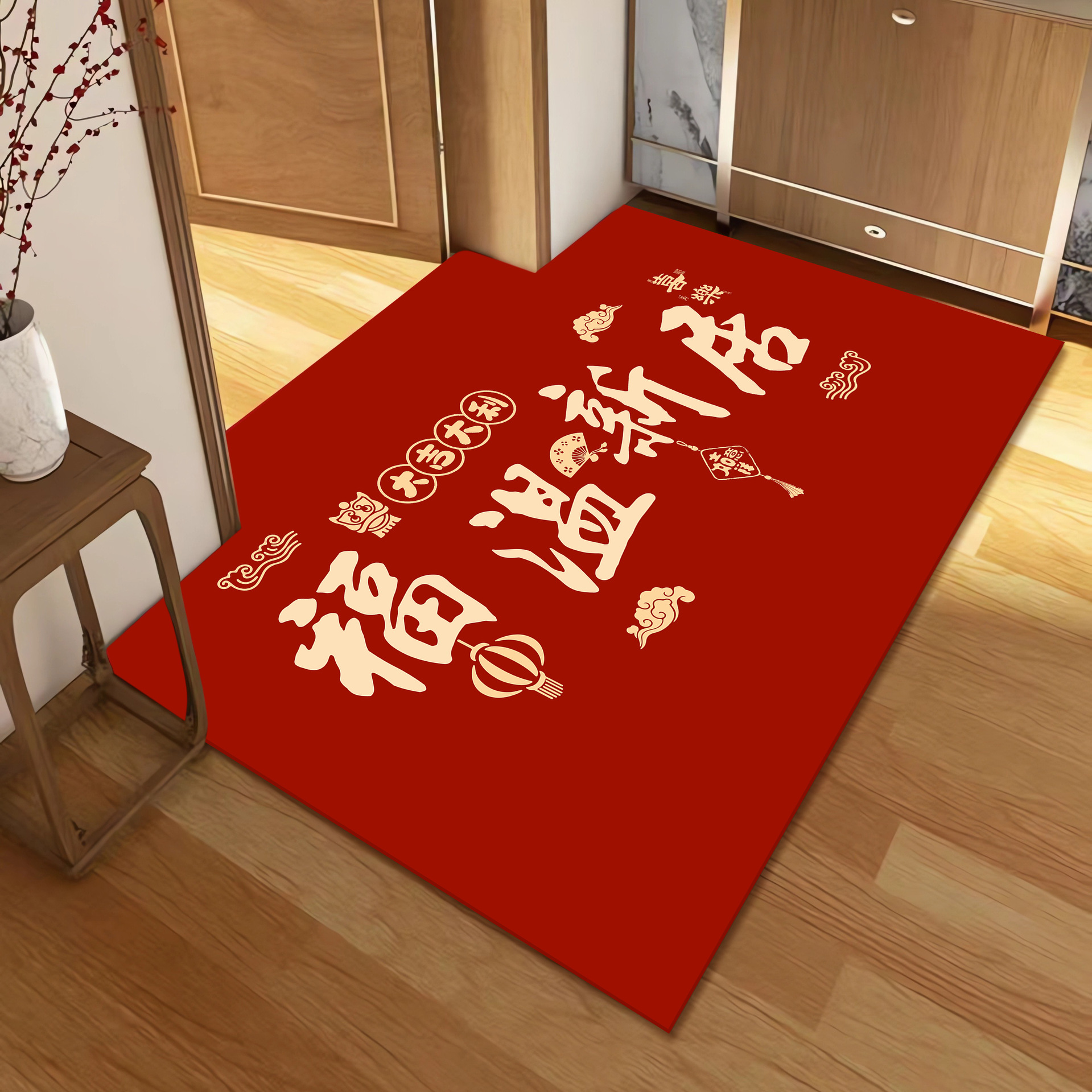 Nueva alfombra antideslizante de estilo chino, alfombra roja resistente a la suciedad, alfombra de pies de gran área.