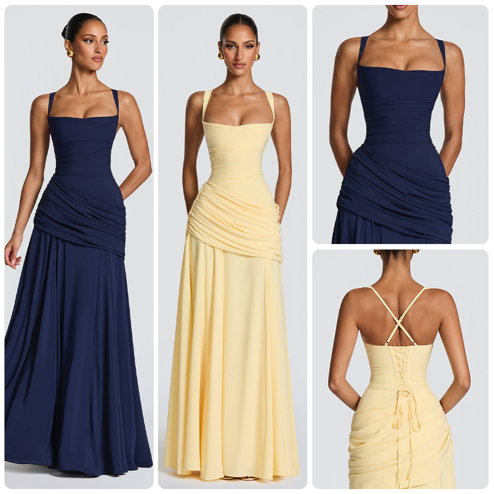 Women's Clothing High-Waisted Pleated Dress Elegant Resort Style Square Neck A-Line Full Skirt Spring For Formal & Casual For Women_ecoleips.com
