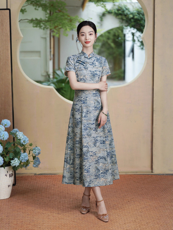 妈妈修身旗袍年轻款新款气质中国风女装民国复古改良优雅旗袍淑女|undefined