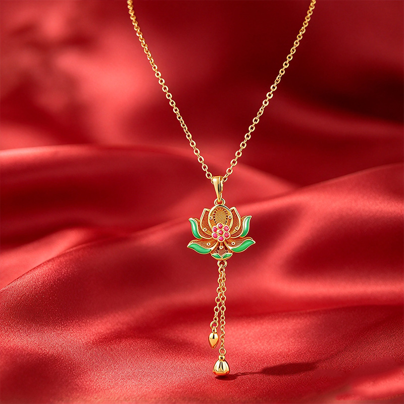 Dije para Collar con Flor de Loto y Flecos Bañado en Oro de 24K de Aleación para Mujeres image 1