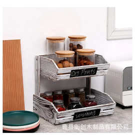 跨境木质双层收纳架厨房果蔬调味品收纳整理托盘桌面储物篮