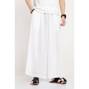 24 summer wide leg pants simple national style solid color skirt pants men's personality large size Chinese clothing pants wholesale
