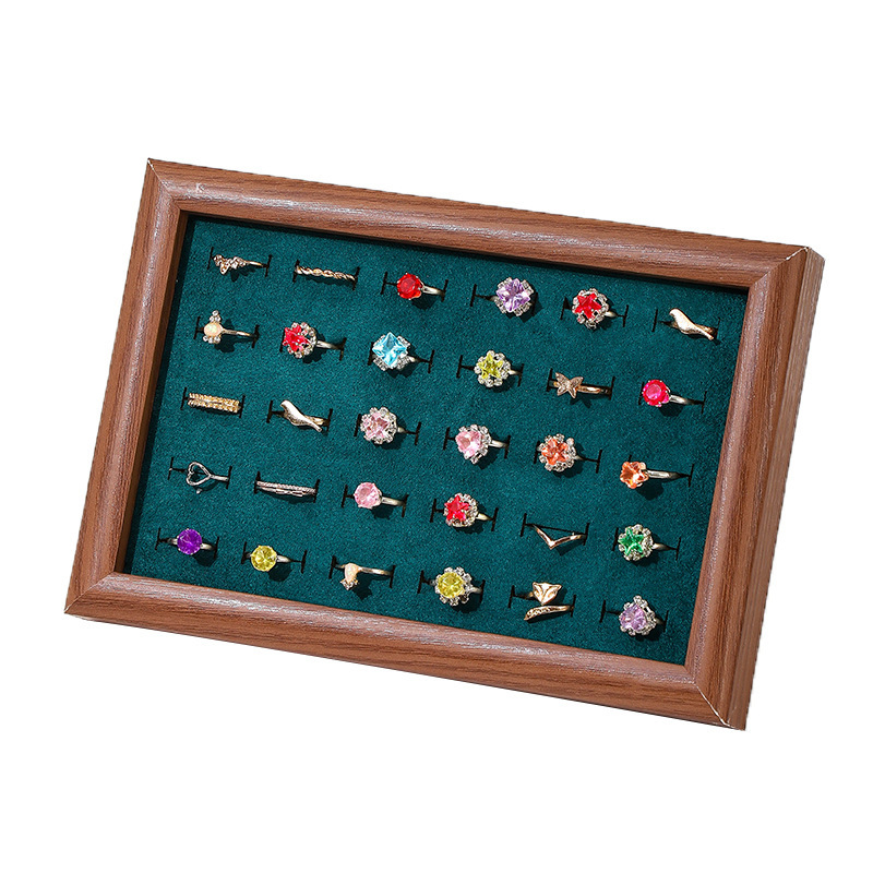 Photo Frame Jewelry Tray with 30 Slots for Rings and Earrings, Walnut Color Velvet Jewelry Display Tray, Jewelry Display Props