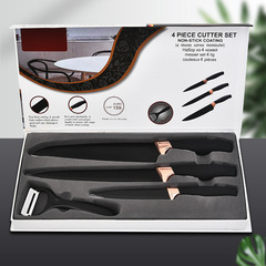 廠家批發不鏽鋼玫瑰金電鍍頭肥子柄黑色套刀四件套廚房刀具套裝