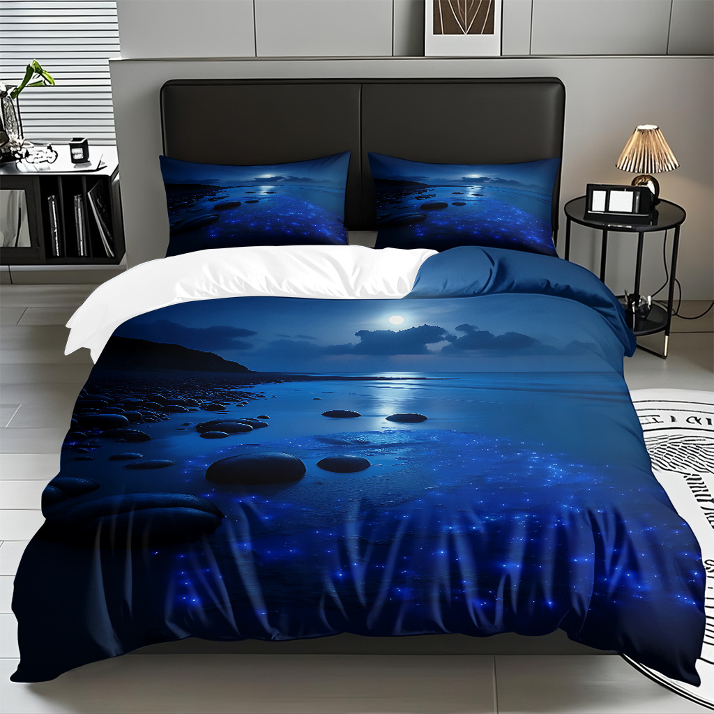 TEMU / JIT Amazonas textiles caseros transfronterizos hermosa vista al mar HD conjunto de edredón de impresión digital para diseñar