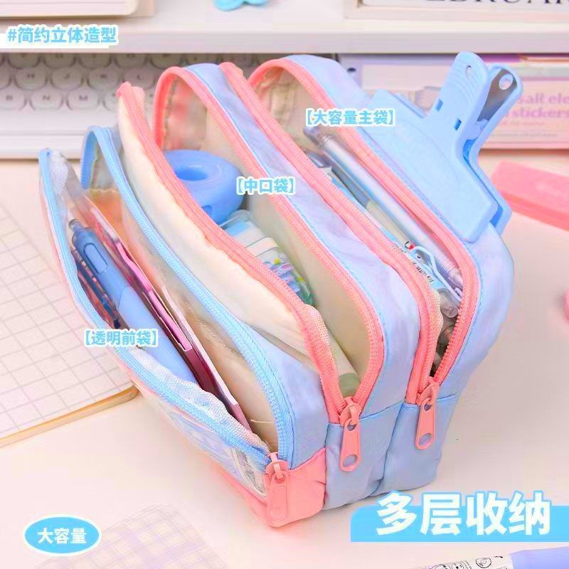 Tamaño a juego de color o00 estuche para lápices bolsa de papelería transparente de gran capacidad bolsa de papelería multifuncional creativa ins japonés de alto valor
