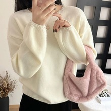 小香风重工钉珠软糯圆领内搭毛衣针织衫宽松上衣2025秋冬新款韩系