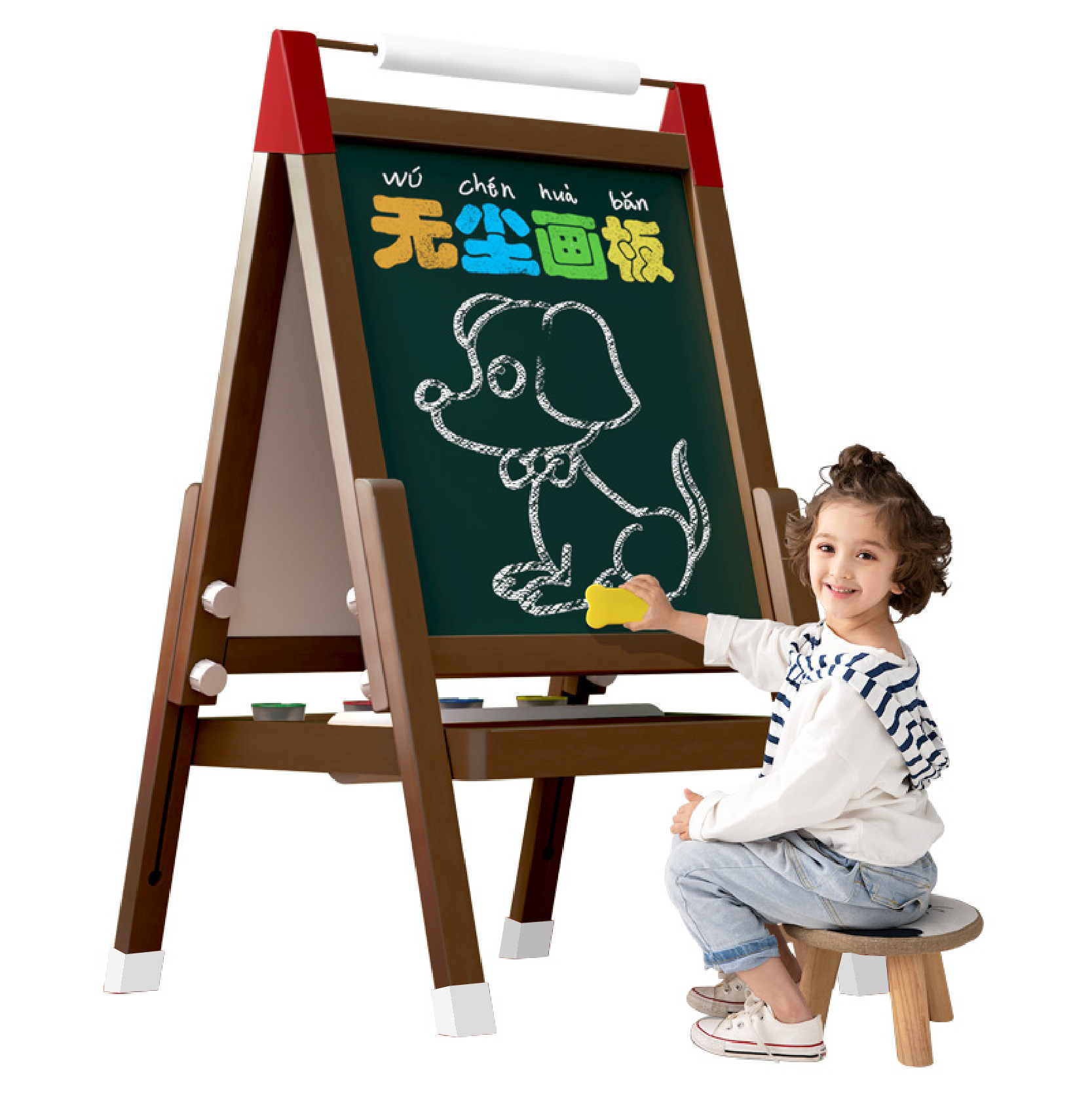 Qiaozhimu tablero de dibujo magnético de doble cara para niños y niñas se puede levantar pizarra doméstica estudiante tablero de dibujo de madera juguete