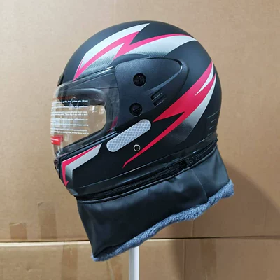 Foreign Trade Electric Vehicle Helmet Men's All-Season Universal Battery Motorcycle Helmet Women's Winter Warm Cycling Full-Face Helmet (Motosiklet kaskı (dəbilqə)) - matt-black-rose-red-dome-detachable-scarf