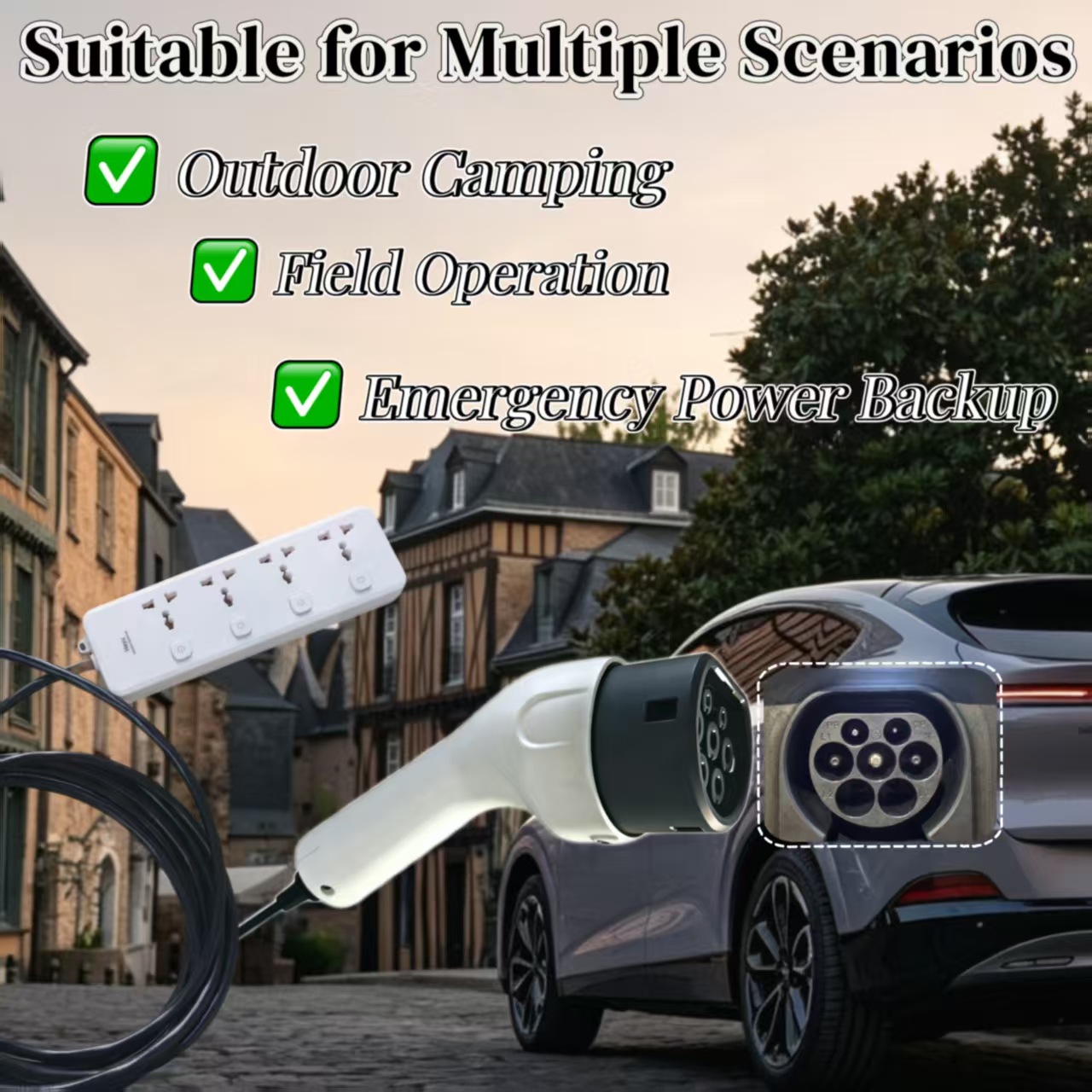 Type2 European Standard V2L Cross-Border Supply Type2 to Multi-Functional Universal Power Strip Adapter