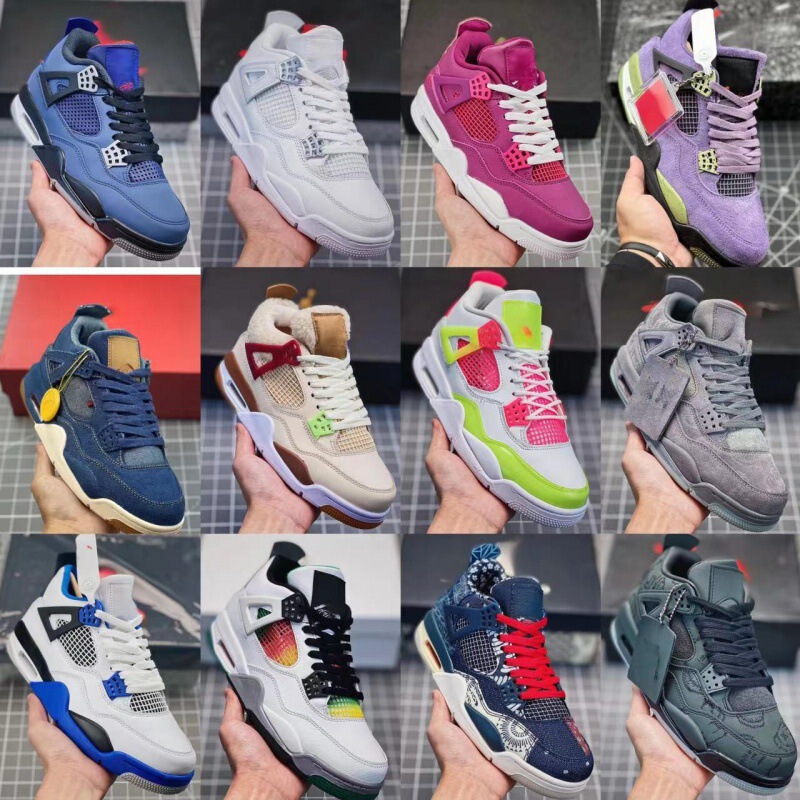 莆田工場 aj4 ピュアオリジナルバスケットボールシューズダークグリーンジョー 4 パープルデニム滑り止め耐摩耗性男性と女性のカジュアルランニングシューズ|undefined