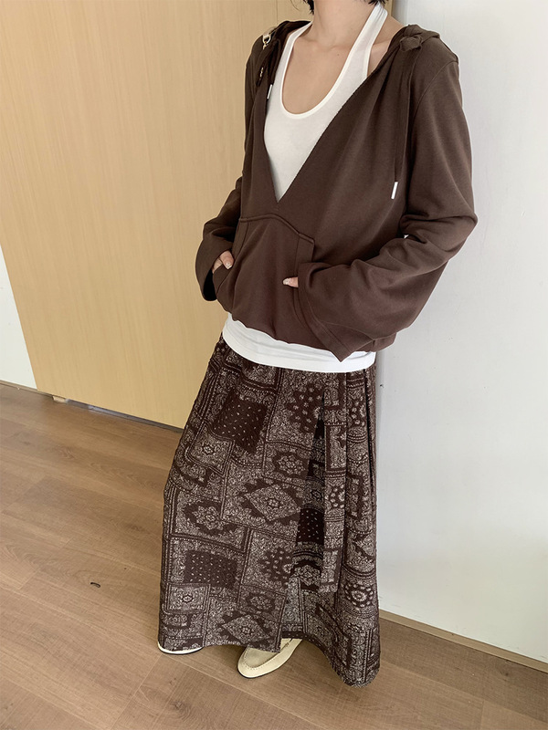 CZ ZHANG秋韩版减龄V领套头背心假两件女宽松休闲连帽外套B33141|undefined