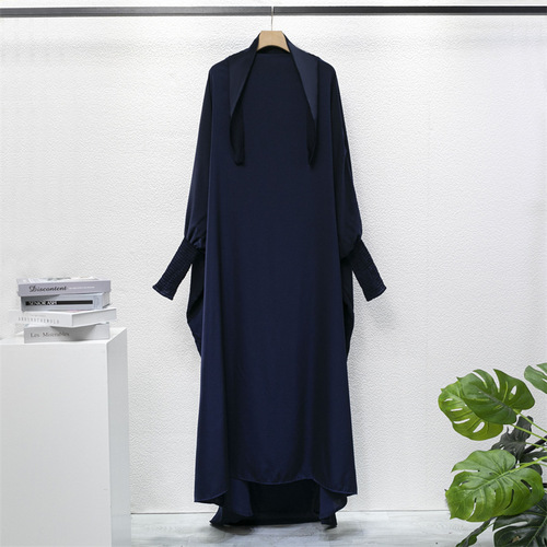 Cross-border foreign trade Amazon independent station casual loose robe with headscarf Muslim dress solid color robe