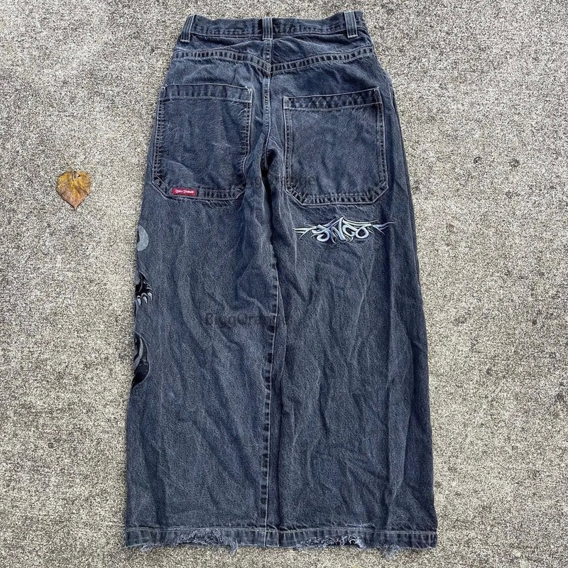 跨境电商JNCO Y2K宽松牛仔裤男士复古刺绣嘻哈街头原宿男士阔腿裤|undefined