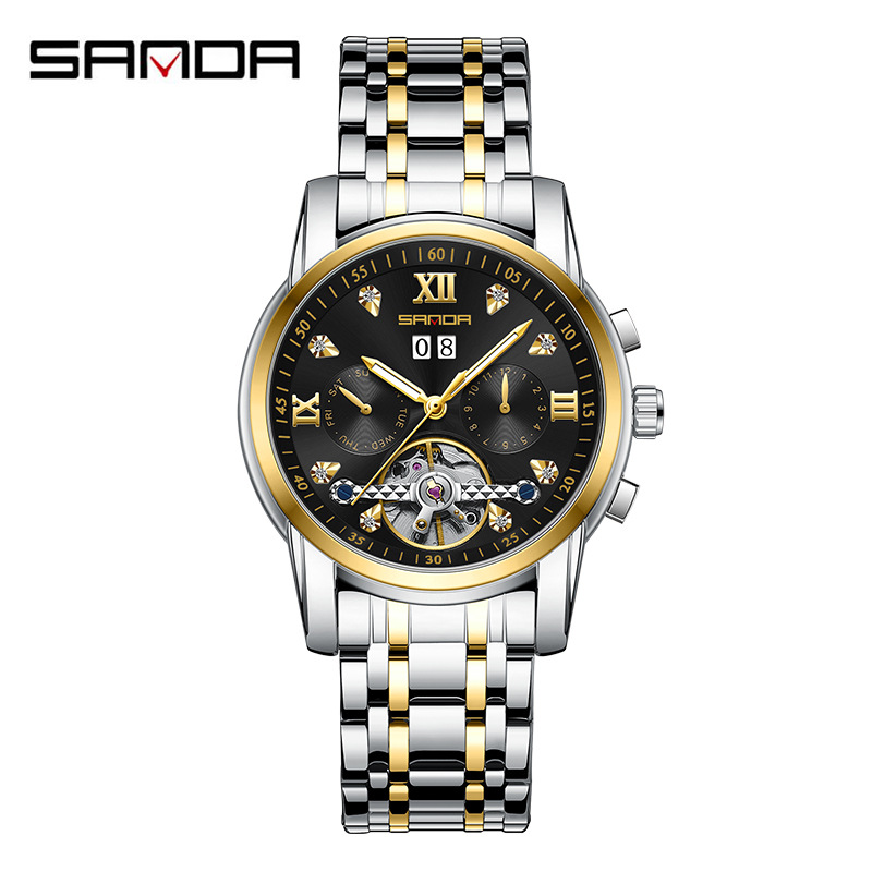 스틸 벨트 사이의 골드 블랙