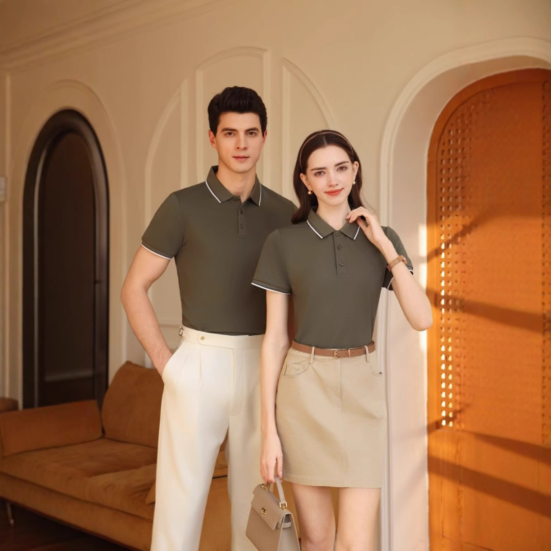 Polo de manga corta de poliéster de color liso con cuello tipo solapa, fragancia de lujo y tacto fresco, ideal para verano 2026, ¡gran oferta para dropshipping y transmisiones en vivo!