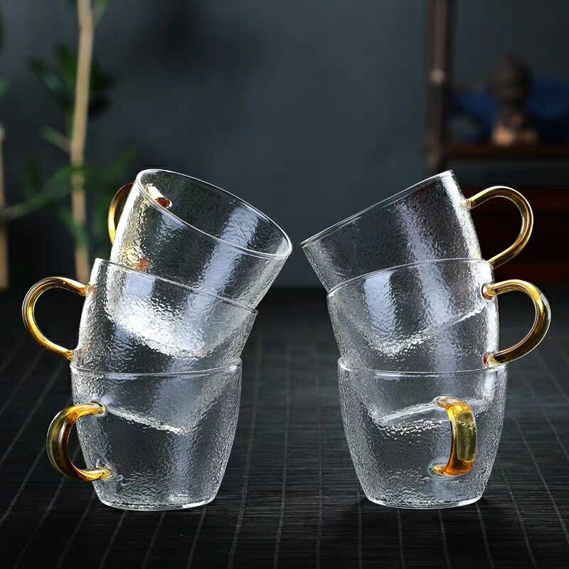 손잡이가 있는 가정용 유리 찻잔, 공푸차 세트, 망치질 무늬 작은 찻잔, 제조업체 도매 소형 찻그릇