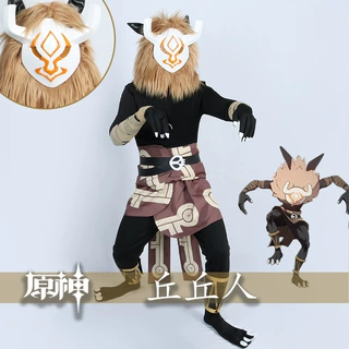 漫多原神cos服 丘丘人cosplay服装hilichurl毛绒头套QQ人游戏服装