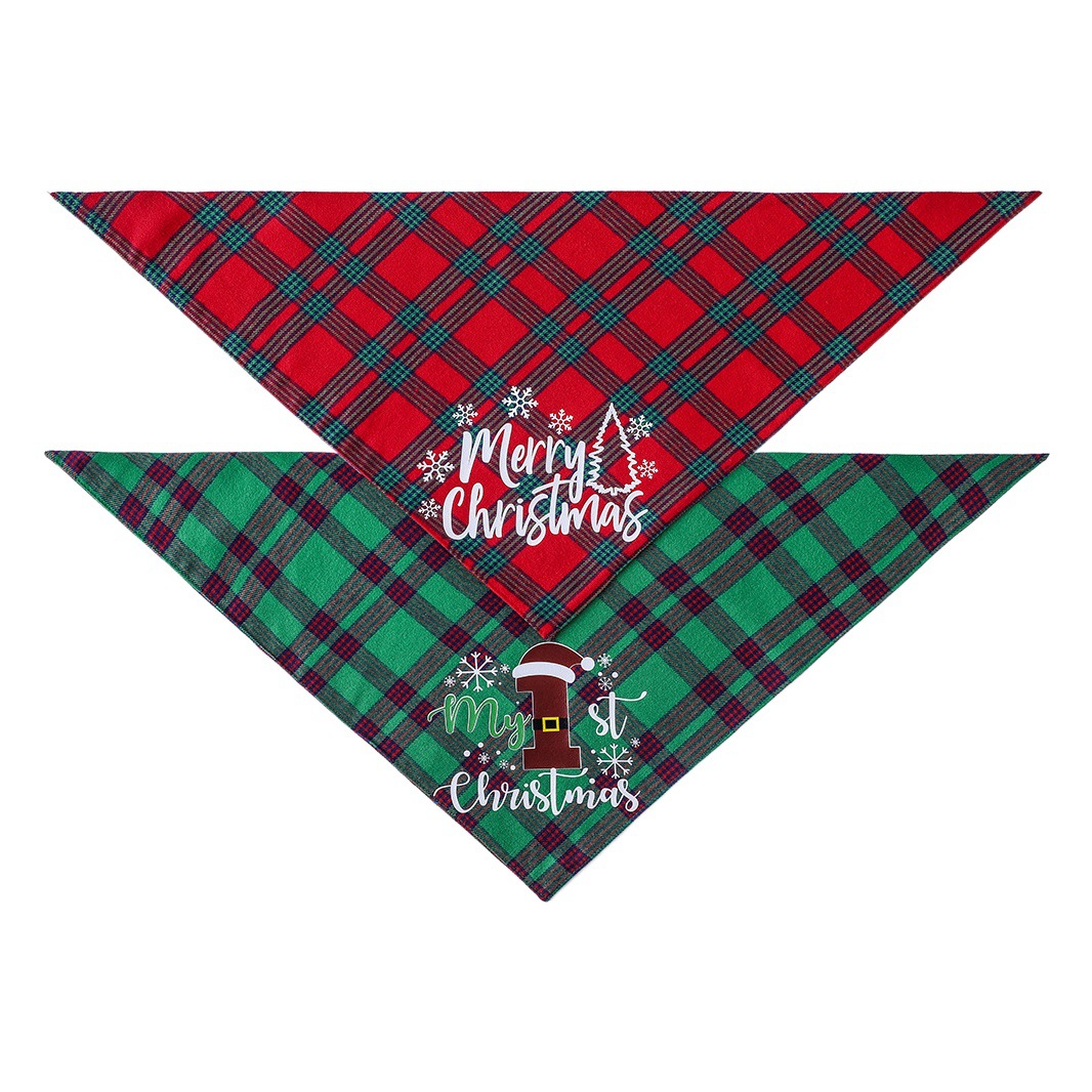 Original transfronterizo nuevo algodón a cuadros mascota triángulo bufanda perro bufanda Navidad mascota saliva toalla mascota bufanda