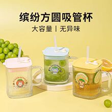 方形玻璃杯高颜值带把手带盖家用耐高温2025新款ins风吸管水杯女