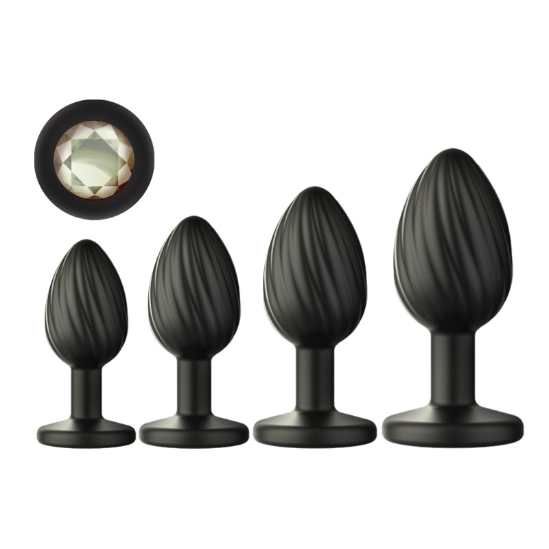 Silicone Ribbed Anal Plug with Jeweled Base, Body-Safe Fetish Toy — detail image 6