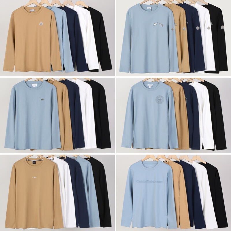 Pl Lava m Brand Round Neck Long Sleeve T-Shirt Embroidered Cotton T-Shirt Loose Versatile Top Exclusively for Cross-Border Sales Loose Fit