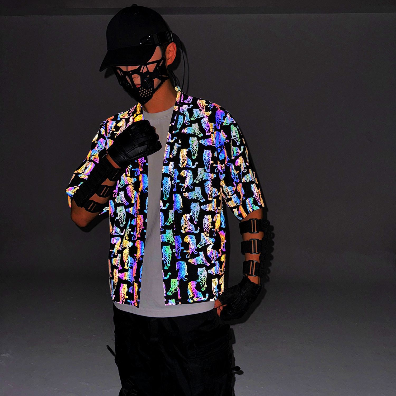 跨境老虎反光日系开衫外套男jk上衣春夏中袖和服道袍古风改良汉服