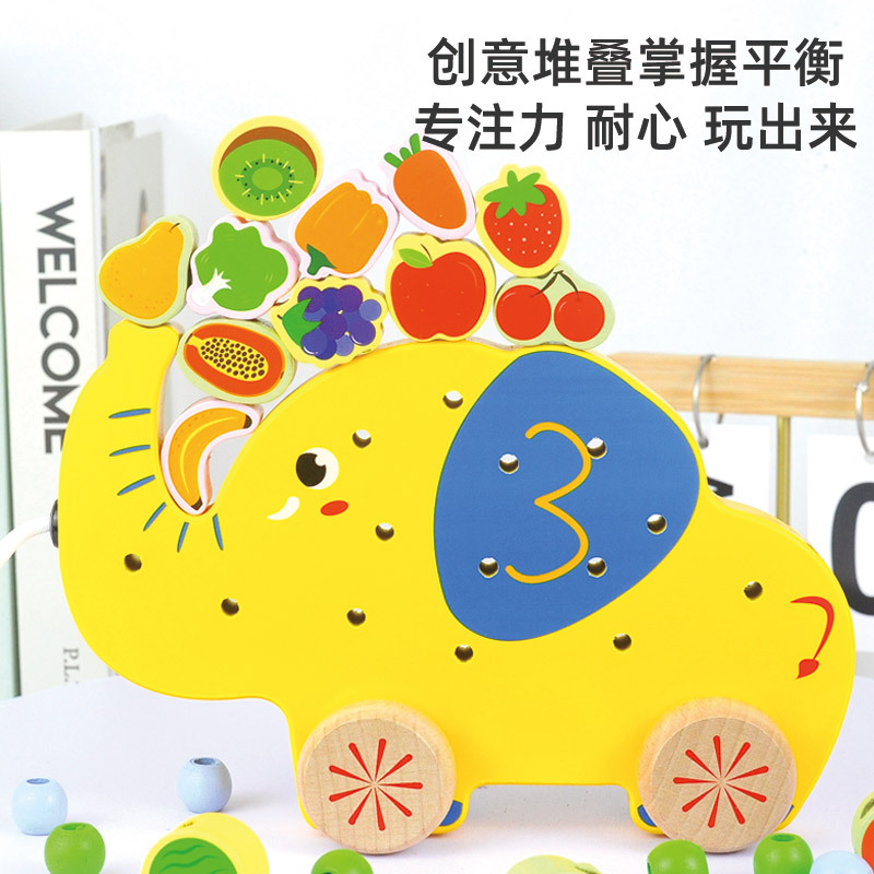 Educación temprana para niños, frutas, cuentas, arrastre, entrenamiento de movimientos finos de la mano del bebé, juego de cuerdas de partículas grandes