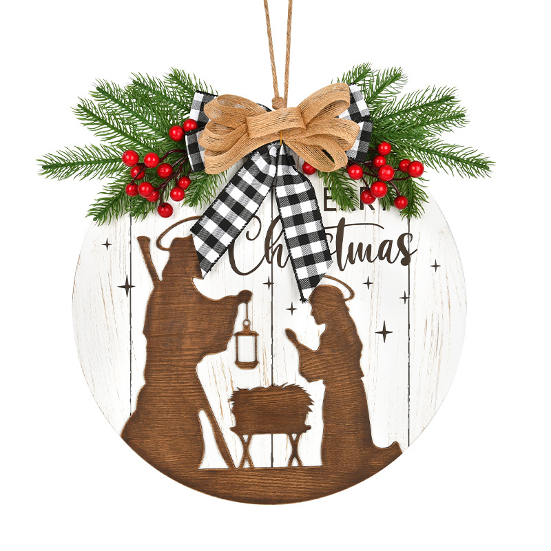 Ventas transfronterizas en caliente Pascua Jesús madera bienvenida puerta artesanía de madera Navidad decoración de Pascua