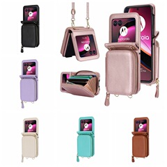 適用moto 40 Ultra摺疊荔枝紋大卡包 三星Z Flip6長短掛繩Xflip潮