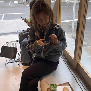 现货 秀林同款摇粒绒字母刺绣立领外套女秋冬宽松百搭卫衣tann*t