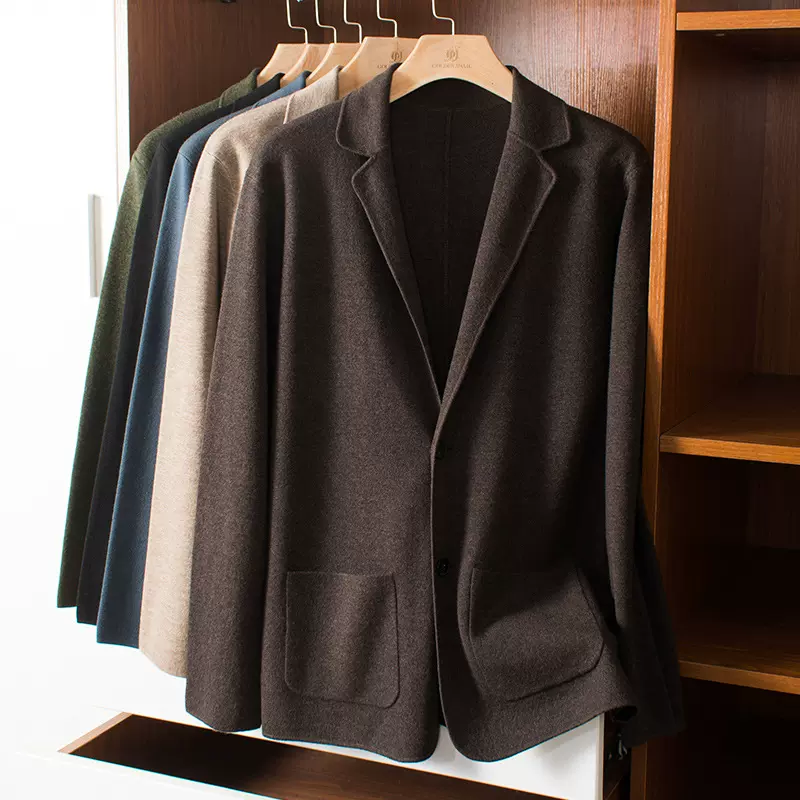 男士开衫短袖外套西装羊毛衫线衣针织搭小衫秋季16精纺纯羊毛
