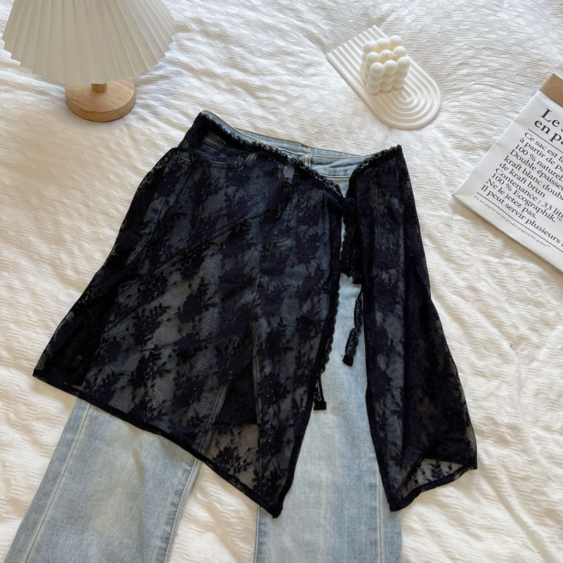 Niche original design South Korea lace gauze skirt lace fart curtain apron female stacked strap skirt all-Match cover lace-up