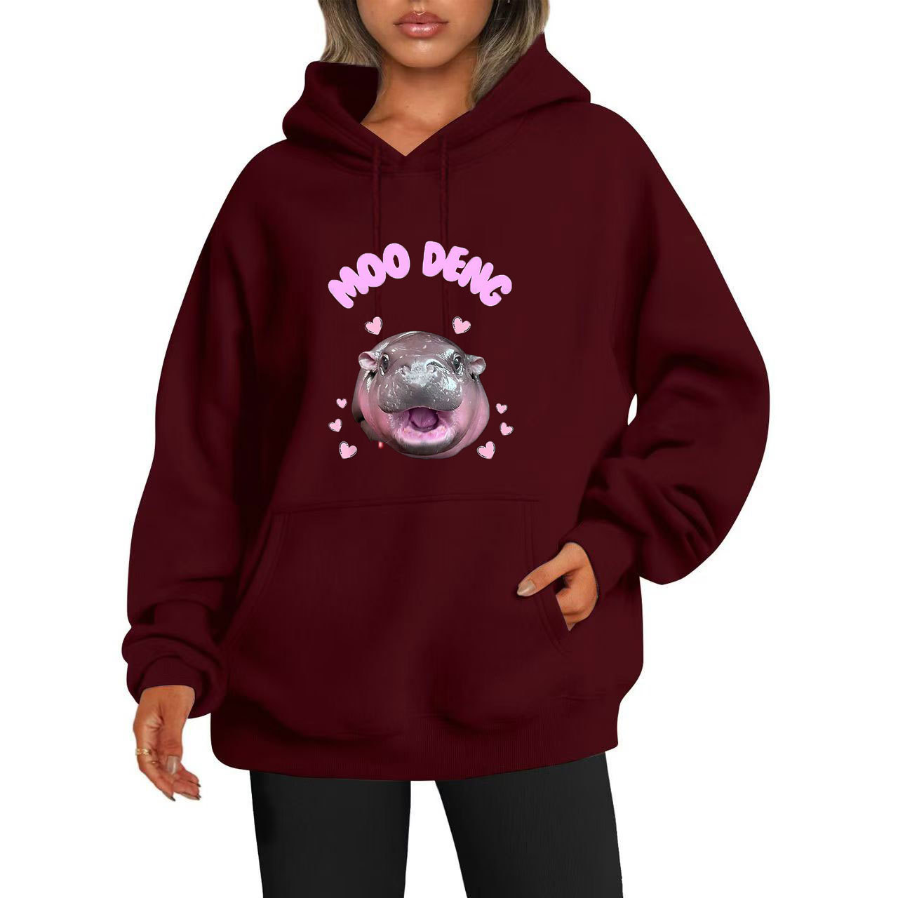 moo deng different couples' sweater spring and autumn 2024 new print high end internet celebrity hoodie_voghion.com