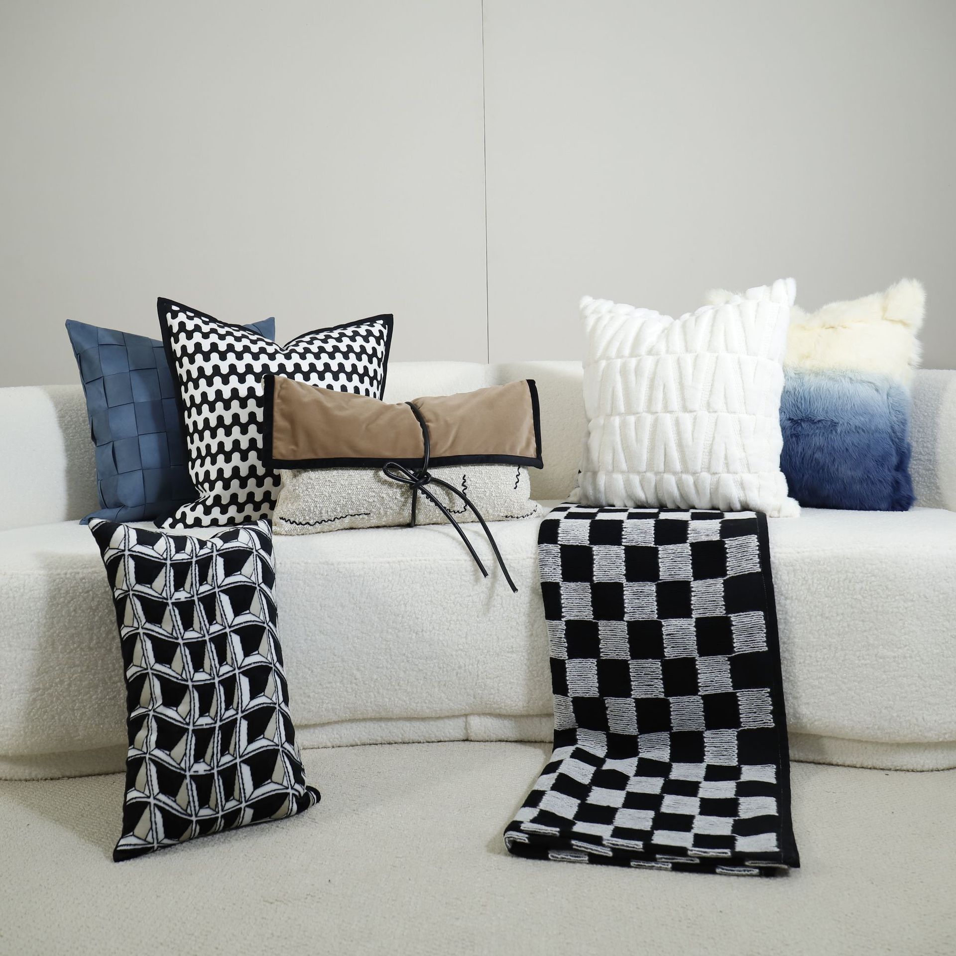 Light Luxury Blues Sofa Pillow Cover Ins Style Modern Simple Living Room Soft Jacquard Cushion Sofa Bed Cushion