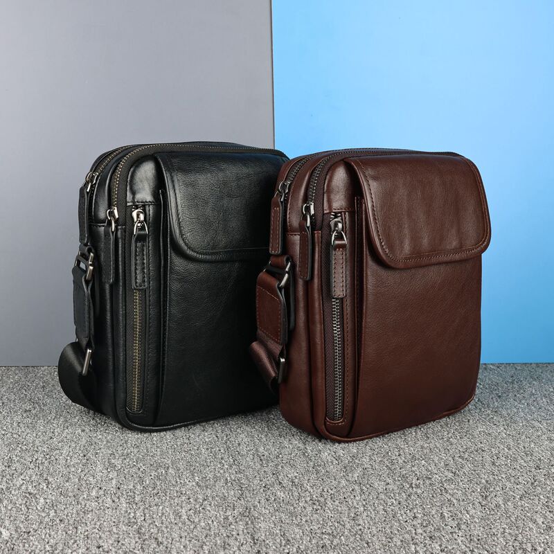 New Men's Top-Layer Cowhide Leather Crossbody Bag with a High-End Feel, Large Capacity, Versatile for Business, Fashionable Men's Shoulder Bag