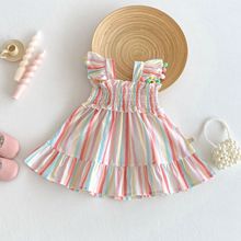 女童条纹背心裙2025新款夏季宝宝韩版吊带裙潮儿童洋气飞袖连衣裙