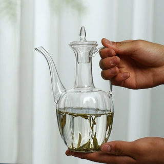 定制仿宋玻璃茶壶耐高温泡绿茶专用茶具贵妃壶长嘴泡茶壶透明执壶