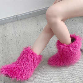 欧美长筒靴子女冬季保暖厚度防滑涩谷毛毛靴子中筒个性时尚雪地靴