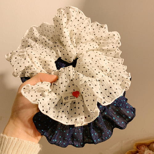 Korean-style polka-dot large hair tie for women—high-end headband, oversized hair rope, hair accessories for tying up hair—2025 new arrival, laid-back style.