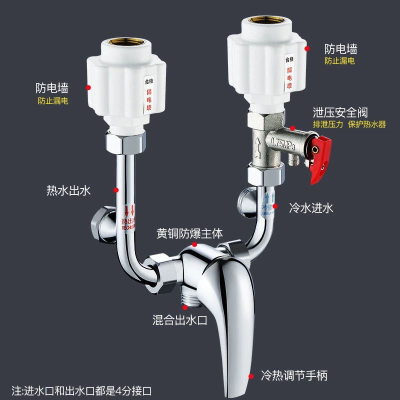 [铜电热水器U型阀 淋浴器花洒水龙头开关 冷热混水阀  淋浴龙头]