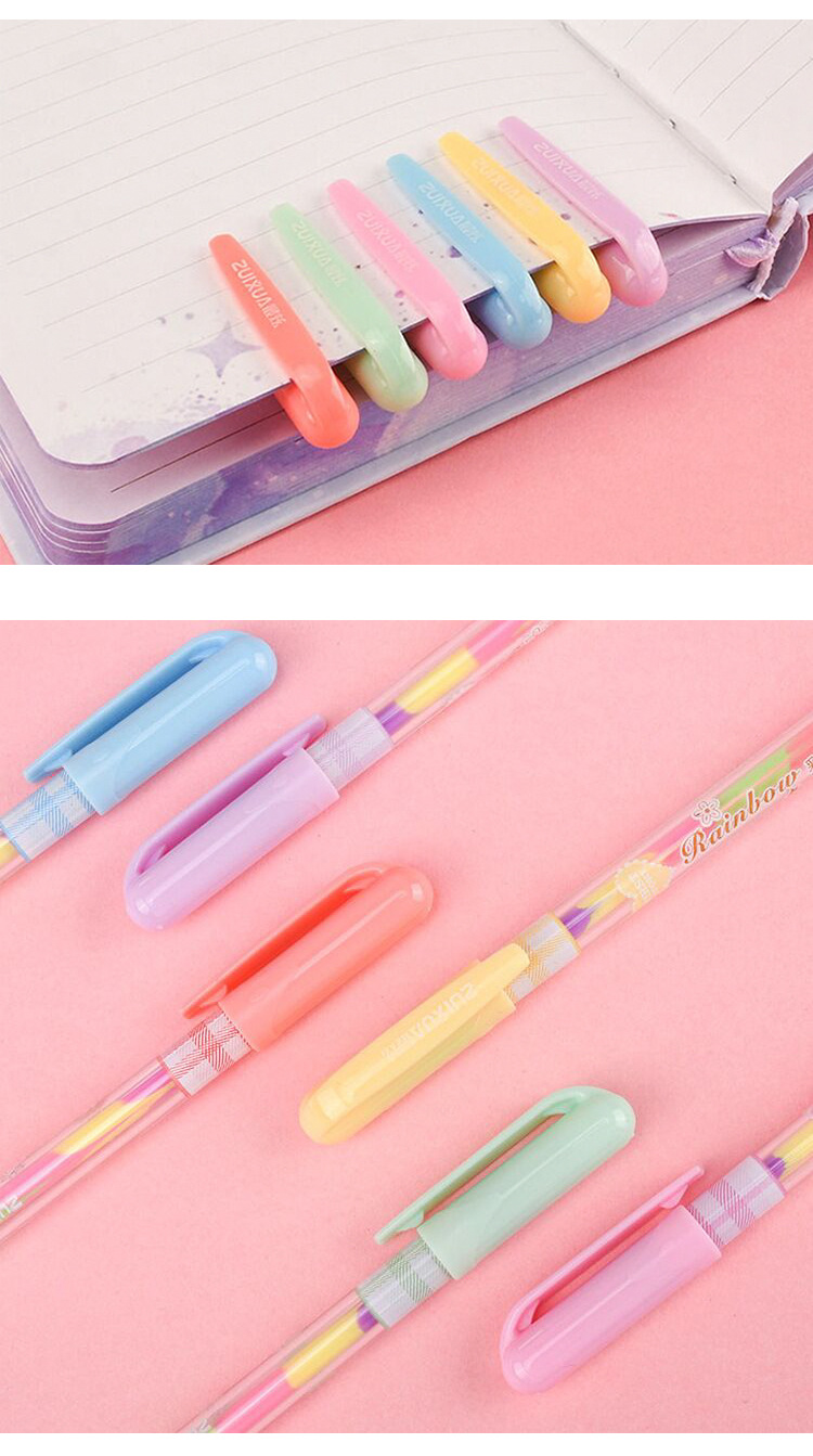 Snoep Kleur 6 Kleuren Regenboog Pen Student 0,8mm Hand Account Markering Markeerstift Schilderij Lijn Gel Pen Groothandel display picture 2