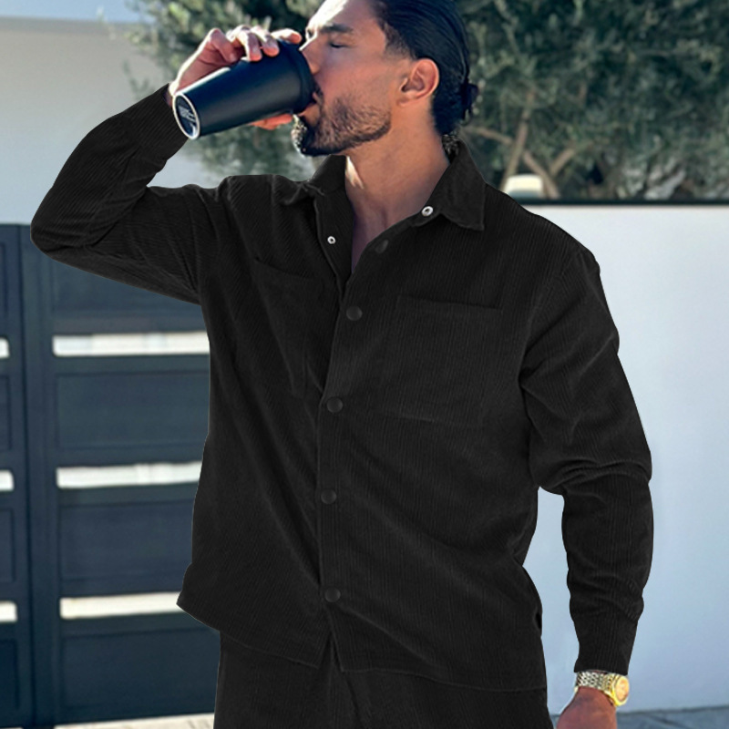 2024 men's casual corduroy button up shirt with multiple pockets, solid color slim fit cardigan jacket, spring/summer_vogarts.com