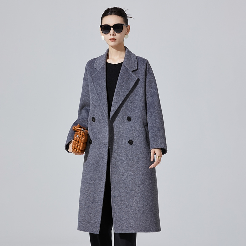 New Style Suit Collar Double-Breasted Double-Sided Woolen Outwear for Women with Cocoon-Shaped Long Slim Korean Style Fashionable Outwear