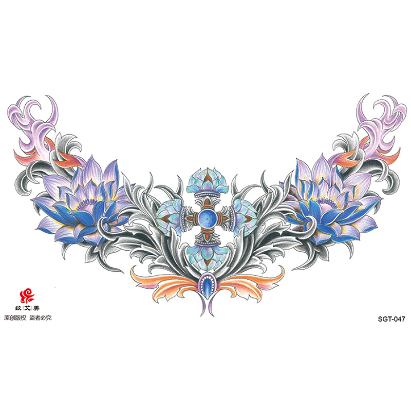 Tres lados pasta de pecho de Buda Guanyin Lotus imagen grande duradera fábrica en stock al por mayor Sobre hombro dragón tatuaje pegatinas