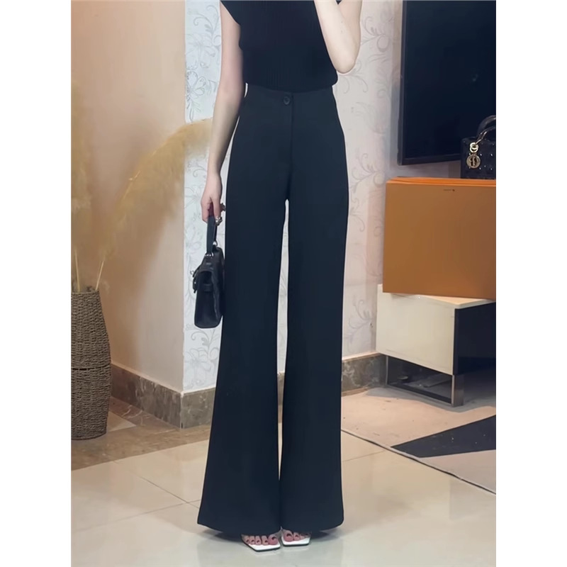 Black flared suit pants for women, new summer style, high-end, drapey, high-waisted, slimming, narrow straight-leg long pants